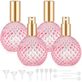 Teenyyou 4 Pack 100ml/3.4 oz Glass Spray Perfume Bottle Perfume Atomizer, Vintage Refillable Reusable Travel Cologne Dispenser Empty for Women with 3 Kinds of Dispenser (Pink)