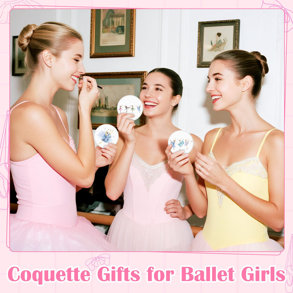 Y1tvei Ballet Compact Mirrors Bulk - 36Pcs Coquette Ballerina Dance Girls Mini Round Makeup Mirrors, Aesthetic Cute Dancing Girl Printed, Birthday Party Favors Dance Recital Gifts for Ballerina Women
