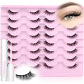 wiwoseo Half Lashes Natural Eyelashes with Glue Cat Eye Lashes Natural Look False Eyelashes with Lash Glue Pestañas Postizas Naturales Half Eyelashes Kit with Clear Eyelash Glue 16 Pairs