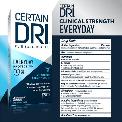 Certain Dri Everyday Strength Clinical Antiperspirant - 72-Hour Sweat Protection for Hyperhidrosis - Doctor-Recommended - Travel-Friendly - Fresh Scent - 2.6 oz (Pack of 3)