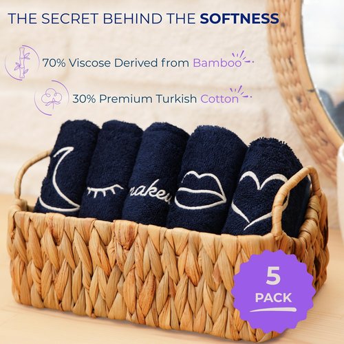 Marmaris Co. Luxury Makeup Washcloths for Face, 5-Pack Makeup Towels Face Washcloth, Viscose from Bamboo & Cotton