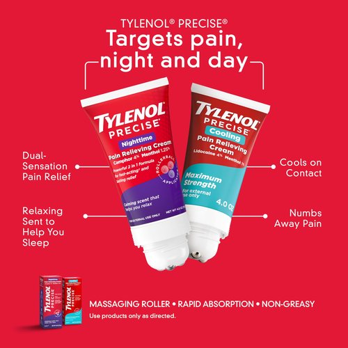 Tylenol Precise Nighttime Pain Relieving Cream, Topical Relief with 4% Camphor & 1.25% Menthol for Fast Acting & Penetrating Joint & Muscle Pain Relief, Calming Scent for Relaxation, 4 oz