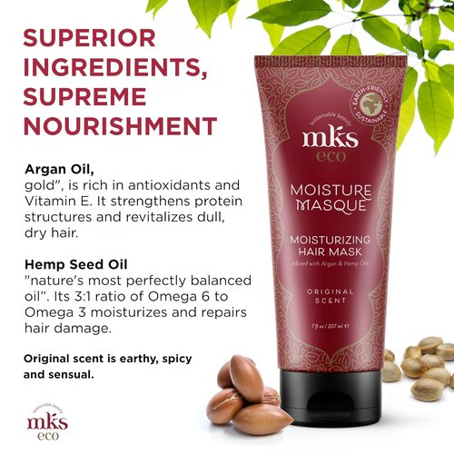 Earthly Body MKS Eco Moisture Masque - Hydrating Hair Mask with Argan & Hemp Oil | 7 oz - Revitalizes Dry Hair