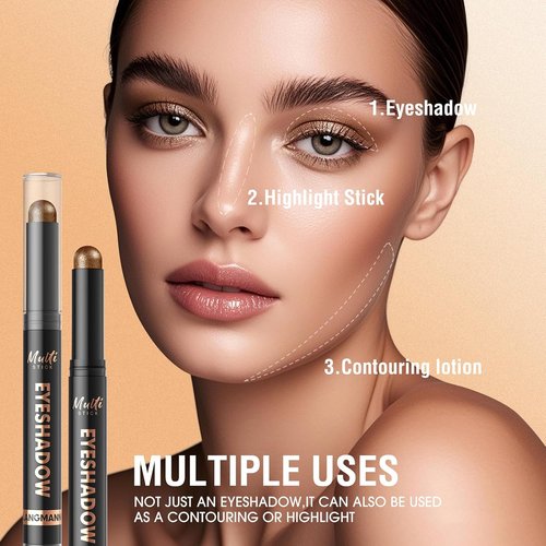 LANGMANNI Dual-Ended Cream Eyeshadow Stick Set - Silky Smooth, Waterproof & Transfer-Proof, All-Day Wear in 4 Colors