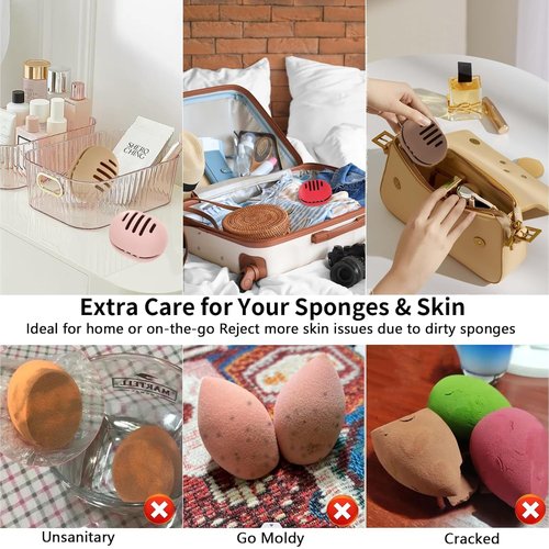 Fauxomor Makeup Sponge Holder - Double-Sided Vented Silicone Case for Travel | Shatterproof Design in Rose Red