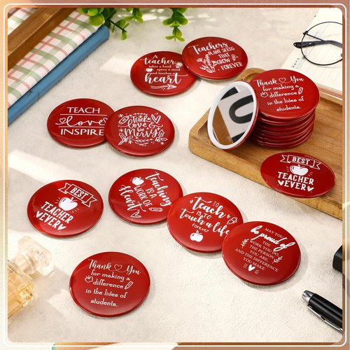 Geelin 20 Pcs Teacher Appreciation Gifts Bulk Mini Compact Makeup Mirrors Gift for Womens History Month Teachers Team Group(Red Bottom)