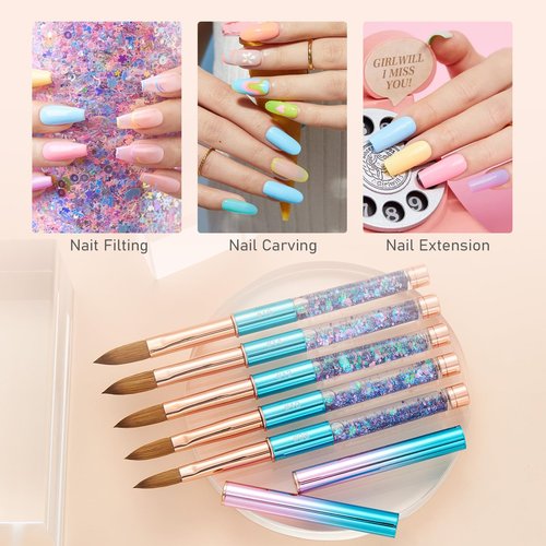 100% Kolinsky Acrylic Nail Brush- Size 08 Professional Nail Brush for Acrylic Application Acrylic Powder Brush for Nail Art DIY Home Salon Nail Manicure (Blue)