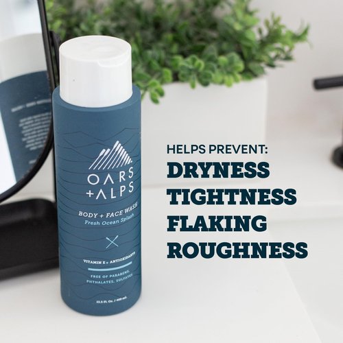 Oars + Alps Body Wash for Men, Mens Body Wash & Face Cleanser with Vitamin E & Antioxidants, Moisturizing, Paraben & Sulfate Free Cleanser, Fresh Ocean Splash, 2pk