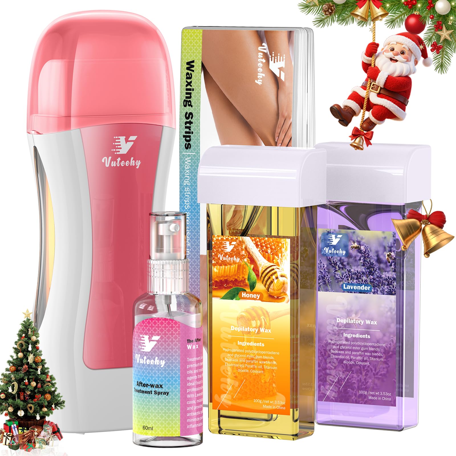 Vuteehy Roll on Waxing Kit, Roll on Wax Kit for Hair Removal, Waxing Kit at Home, Wax Roller Kit for All Skin Types Body, Sensitive Skin, Unisex, with 2 Soft Cartridges & 50 Pcs Strips
