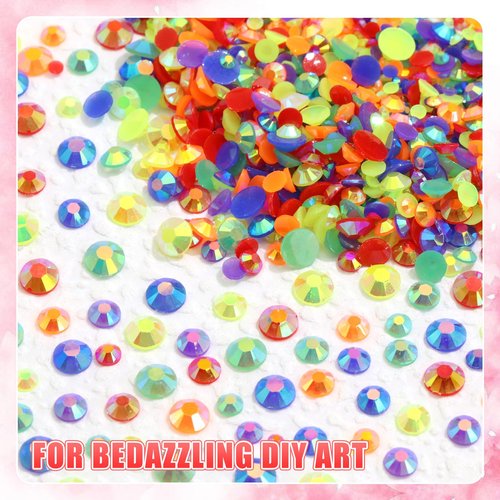 BELICEY 24000Pcs Rainbow Rhinestones for Nails - Flatback Resin Crystal Round Beads Gems Multi Sizes - 3D Crystals for Nail Art DIY Crafts Clothes Shoes Jewelry