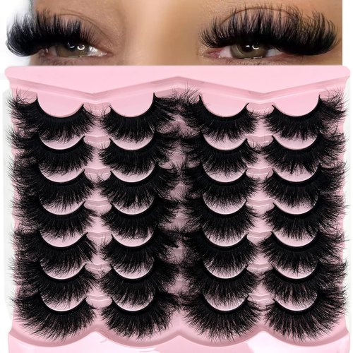 loladook Mink Lashes Fluffy 20mm Big Faux Mink Strip Lashes Cat Eye Long False Eyelashes Dramatic Soft 25mm 3D Volume Eyelashes Pack 14 Pairs