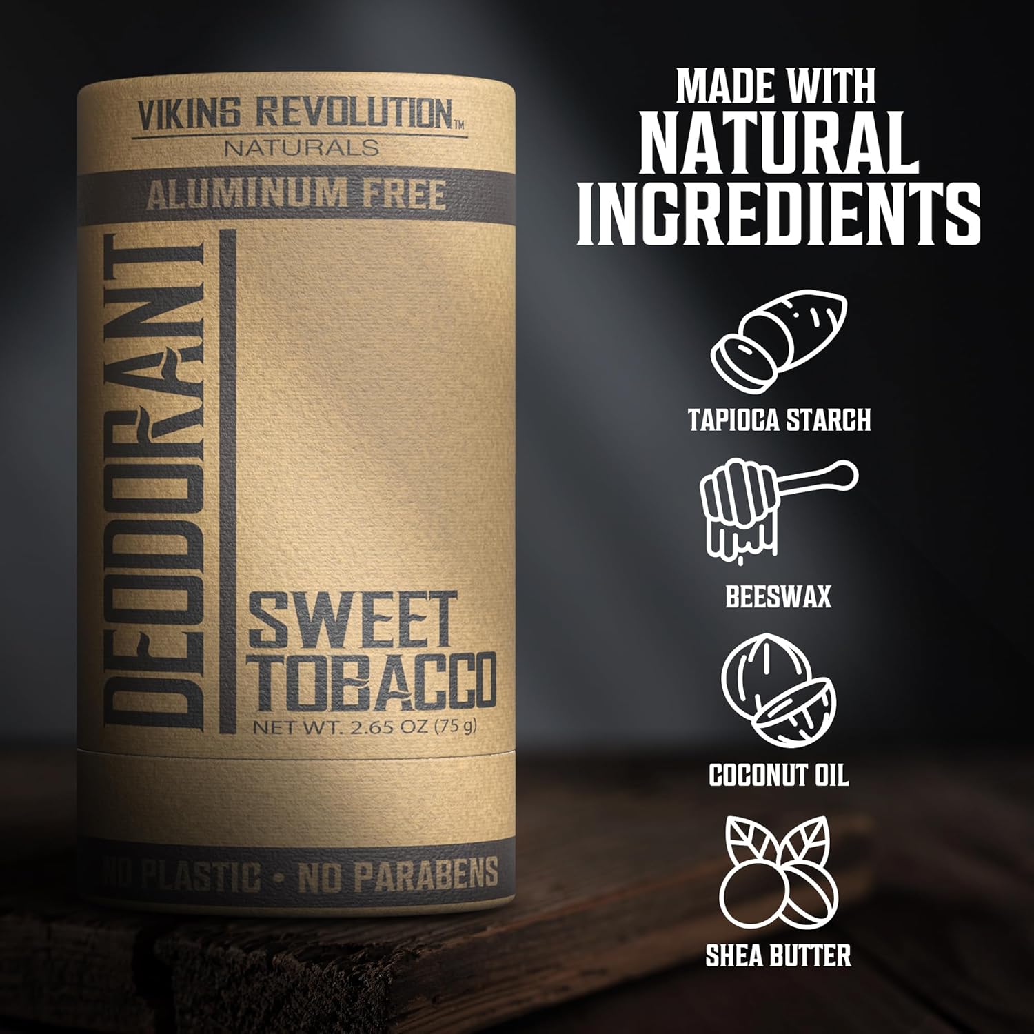 Viking Revolution Sweet Tobacco Deodorant for Men - Aluminum-Free, Natural Formula with Shea Butter | 2.65oz