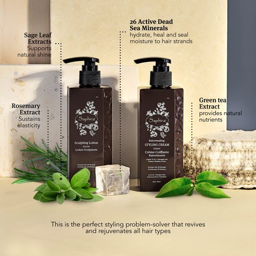 Saphira Rejuvenating Styling Cream, Frizz Control Hair Smoothing Cream and Styling Formula with 26 Dead Sea Minerals, Finishing Cream for Medium to Firm Hold, Sulfate-Free, Paraben-Free, 8.5 Ounce