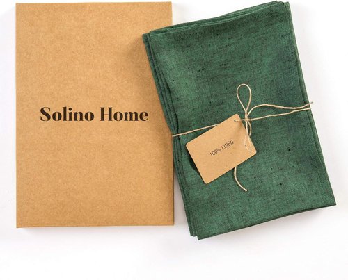 Solino Home Linen Cloth Napkins - 100% Pure Linen Forest Green Dinner Napkins | Set of 4, 20 x 20 Inch, Handcrafted & Machine Washable