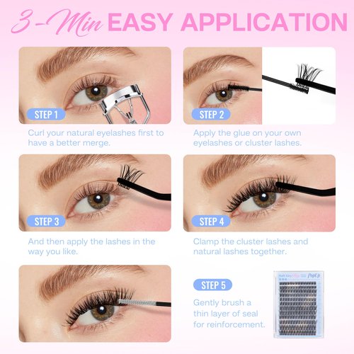 POPUP Lash Clusters Cluster Eyelash Extensions 168Pcs D Curl Natural Wispy Eyelash Clusters Mega Volume Reusable Individual Lashes Super Thin Band and Soft (703, 10-16MIX)