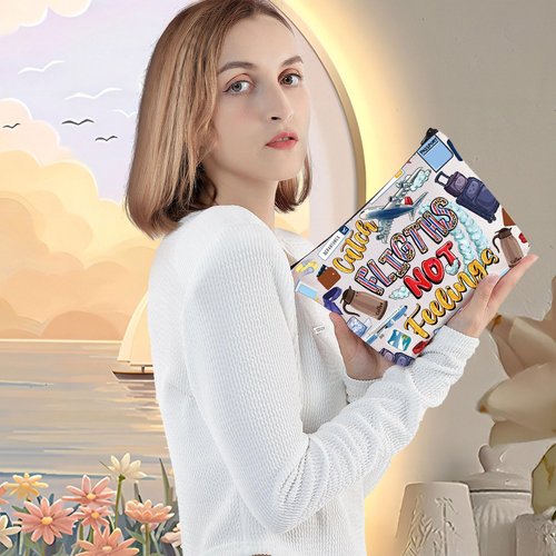 LEVLO Flight Attendant Cosmetic Make Up Bag Pilot Gift Catch The Flights Not Feelings Makeup Zipper Pouch Bag Airplane Traveler Gift (Flights Not Bag)