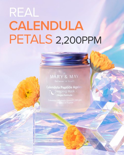 Mary&May Vegan Calendula Peptide Ageless Sleeping Mask (2,200ppm Real Petals + 25 Peptides) – Overnight Hydrating Gel Face Mask with Ceramide & Hyaluronic Acid, Soothing 3.7 fl oz