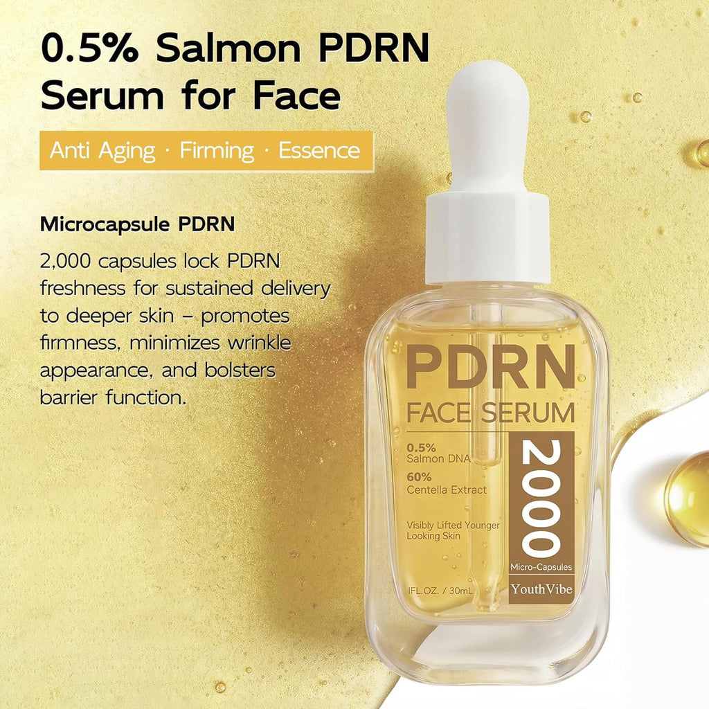 YouthVibe 0.5% PDRN Serum - Anti-Aging Salmon DNA Face Serum with Hyaluronic Acid & Niacinamide | 30mL