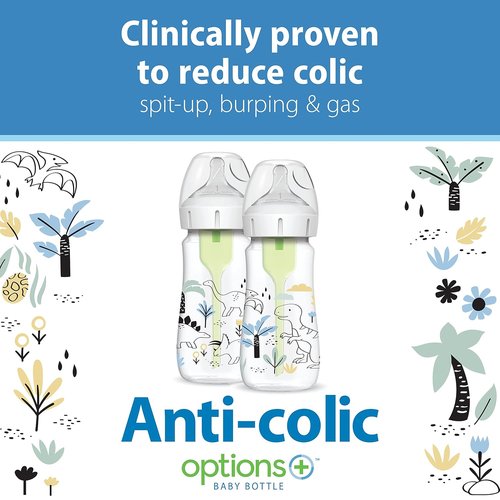Dr. Brown's Wide-Neck Baby Bottles - Anti-Colic Designer Edition Dino Decos, 9oz, BPA-Free, 2-Pack