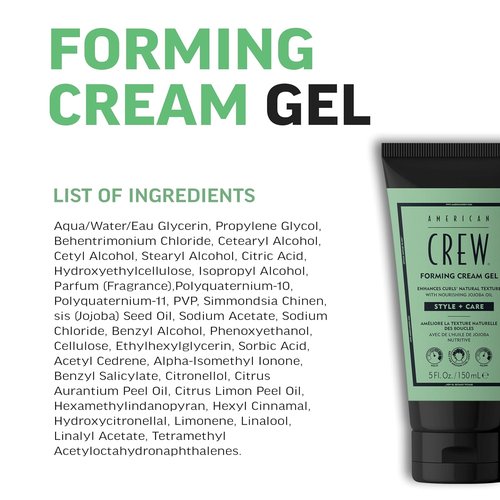 American Crew Forming Cream Gel - Hybrid Curl Defining Hair Cream for Men, Medium Hold, 5 fl oz