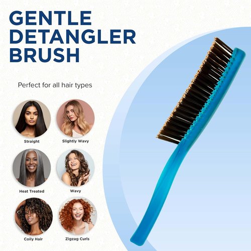 Giorgio GION1B Gentle Touch Detangler Hair Brush - Neon Blue, Soft Bristles for Sensitive Scalp, 7.75 Inch