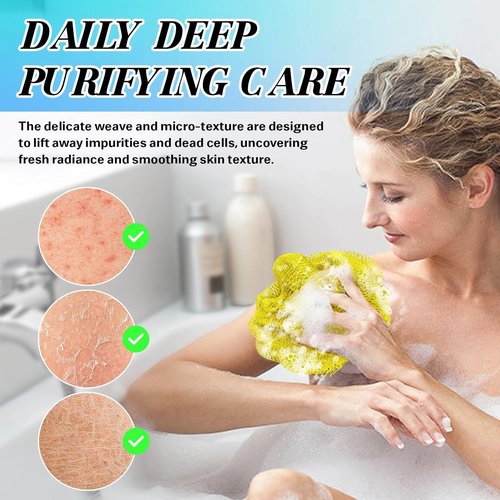 SpiralScgv African Net Sponge Exfoliating Glove for Body and Face, Double Knotted Bath Sponge for Deep Cleansing and Gentle Exfoliation, Reusable and Quick-Dry （ Yellow ）