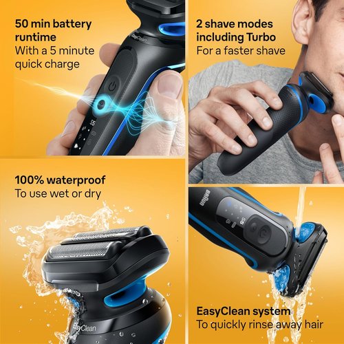 Braun Series 5 5120s Electric Shaver - Wet & Dry Shave with Turbo Mode & Beard Trimmer | Blue