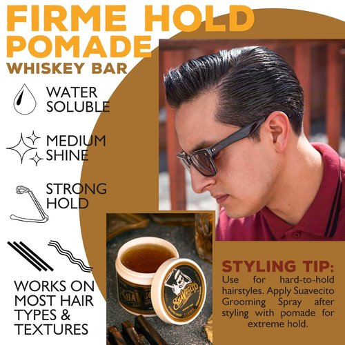 Suavecito Pomade Firme Hold - Whiskey Bar Scent 4 oz | Strong, Flake-Free Hair Gel for All Styles