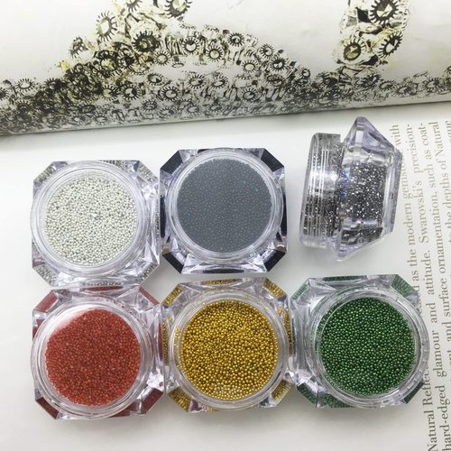 6 Bottles Micro Pixie Crystals for Nails Caviar Beads Nail Beads Gravel Nail Diamonds Stone Crystal Rhinestones Nail Decorations for DIY 3D Nail Art （Silver, Red, Black,Gold,Hematite,Green）