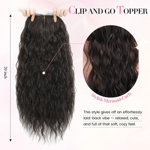 PANEWAY Curly Hair Toppers For Women with Thinning Hair Synthetic 6.5’’x6.5’’ Ladies Wiglets Full Coverage Topper Perfect for Daily, Holiday, Style (20",Dark Brown)