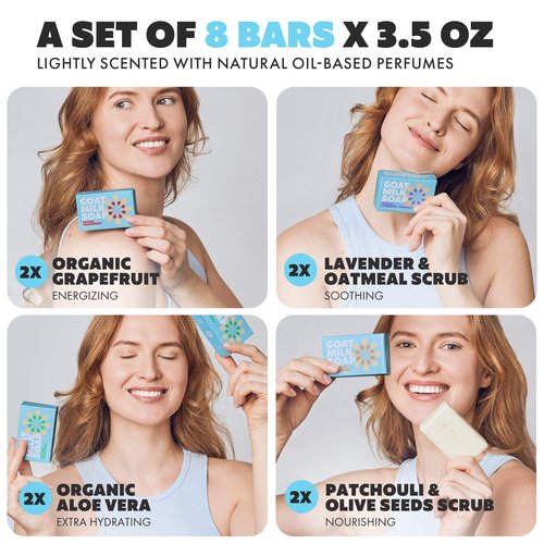 Skin Said Yes Goat Milk Soap Bar - 8 Bars 4 Unique Scents | Crafted in Greece | All Natural, Organic, Goats Milk Soap - Nourishing, Ideal for Sensitive Skin - Perfect for Kids, Men, and Women