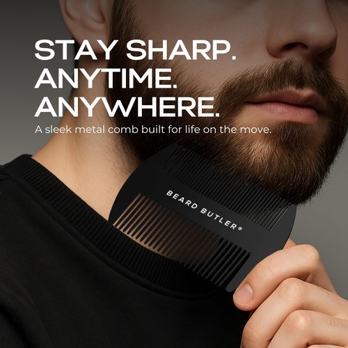 Beard Butler® 'The Original' Metal Wallet Comb – Slim Credit Card Beard & Mustache Comb for Men – Portable Stainless Steel – Fits in Wallet or Pocket – Perfect Beard Gift - Black