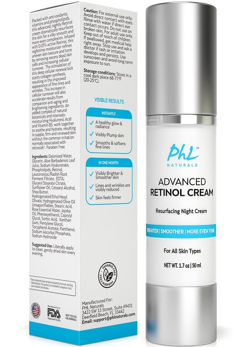 Retinol Cream for Face with Hyaluronic Acid – Unscented Anti Aging Night Moisturizer with Natural Ingredients, Especially Formulated for Sensitive Skin and those New to Retinoids -USA Made, 1.75 Ounce