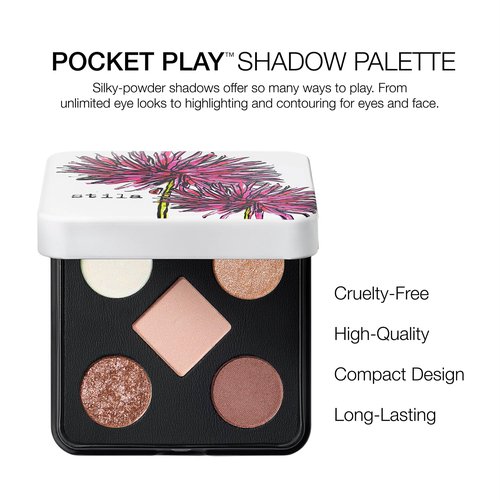 stila Pocket Play Eye Shadow Palette | 5 Silky Powder Shades for Eyes, Face, Highlight & Contour | Compact, Travel-Friendly, Blendable Formula | Matte & Shimmer, Neutral & Bold Tones