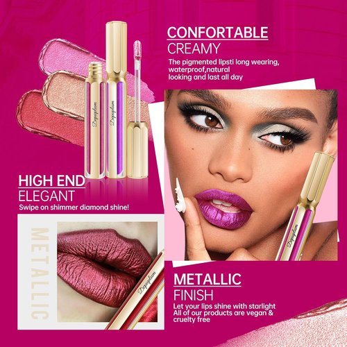 Depuplum Metallic Pink Lipstick - Long Lasting Hydrating Formula | Full Coverage Shimmer, DP114 Daytime