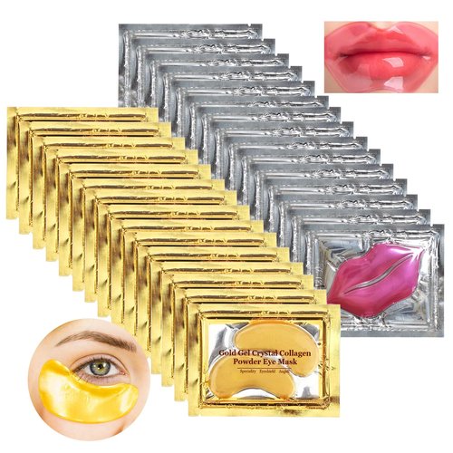 15 Pairs Gold Eye Mask and 15 Pcs Collagen Crystal Lip Mask, Under Eye Patches and Lip Pads,Collagen Crystal Mask Set for Moisturizing, Reducing Fine Lines & Dark Circles for Valentines Day Gifts