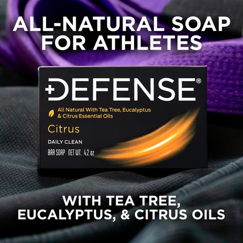 Defense Soap Citrus Bar – All Natural Tea Tree, Eucalyptus & Citrus Essential Oils – Post Workout Hygiene for Athletes, Sports & Active Lifestyles – Washes Away Sweat & Body Odor – 4.2 oz (Pack of 3)