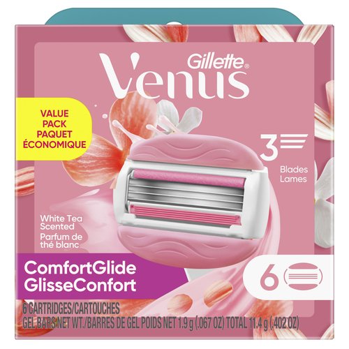 Gillette Venus ComfortGlide White Tea Women's Razor Blades, 3-Blade Razor Refills, 6 Count, Holiday Gifts for Women