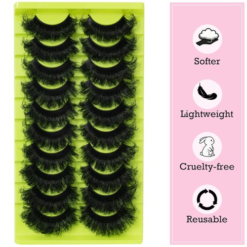 Mink Lashes Fluffy 20mm Stirps Lash Volume False Eyelashes 10 Pairs 8D Cat Eye Lashes D Curl Dramatic Soft Eyelash 25mm Big Long Lash Strips Lashes Pack That Look Like Extensions (B16-Fluffy Lashes)