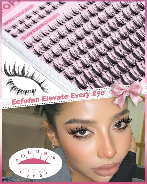 Manga Lash Clusters Kit Fairy Cluster Eyelash Extensions with Bottom Lashes Wispy Eyelash Clusters Kit Spiky Cluster Lashes 8-16mm DIY Lash Extension Kit with Lash Bond and Seal Tweeters by Eefofnn