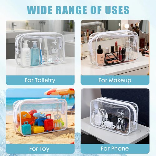 GEPAPE TSA Approved Clear Travel Toiletry Bag, Makeup Cosmetic Bag for Women Men 20 Packs (White)