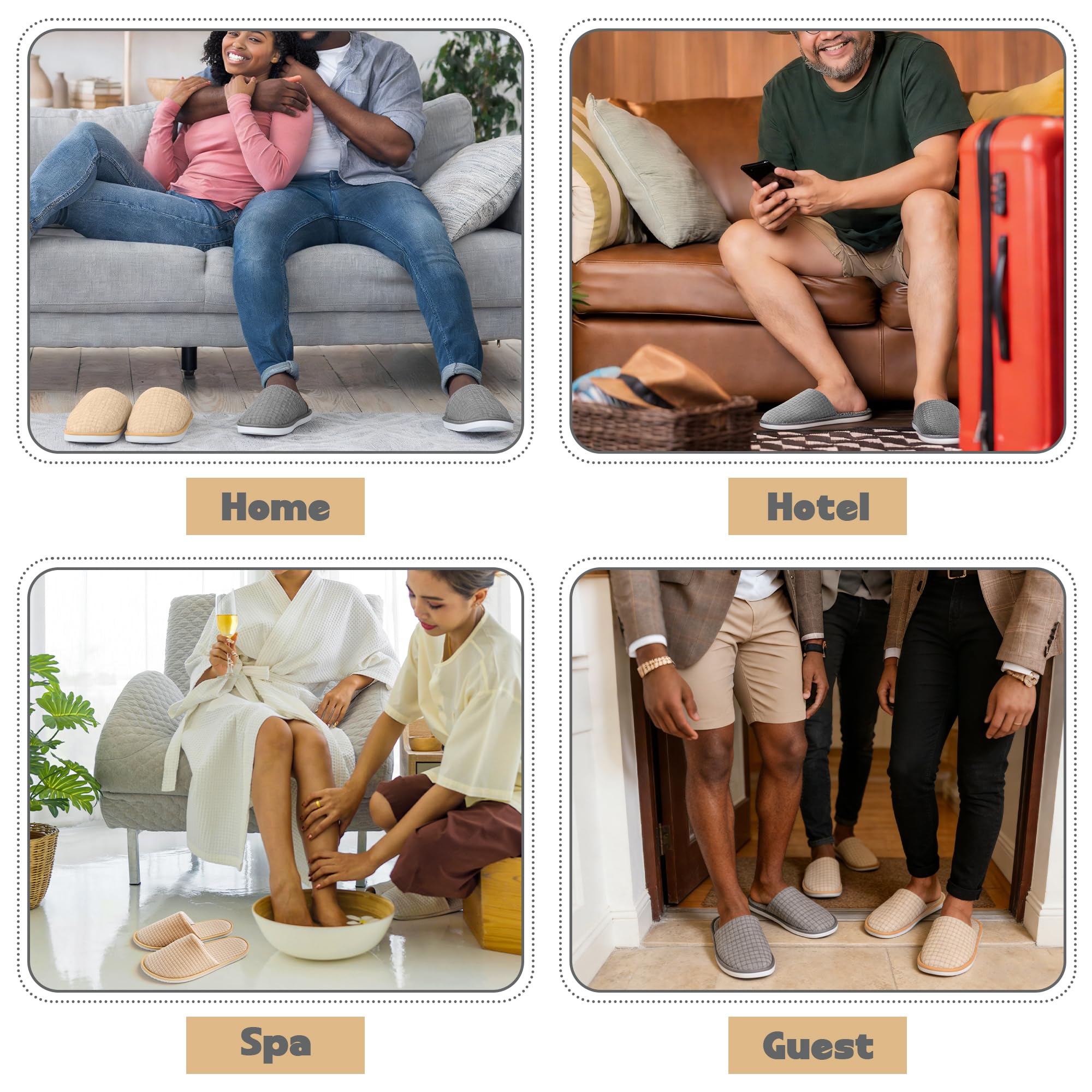 Vipay 12 Pairs Disposable Slippers for Guest, Non Slip Disposable Spa Slippers for Women and Men, 2 Size 2 Colors Reusable House Slippers Indoor Outdoor for Hotel Essentials Shoeless Home Spa Travel