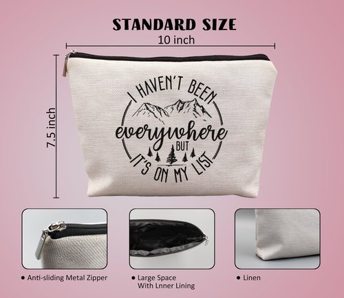 uinwk World Traveler Makeup Bag,Travelers Gift,Adventure Makeup Bag,Gifts For Women Who Like To Travel,I Haven't Been Everywhere But It's On My List