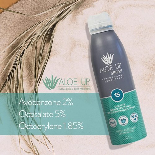 Aloe Up Sport Spray Sunscreen SPF 15 - Hydrating Aloe Vera Gel, Fast Absorbing, Reef Friendly | 6 Oz