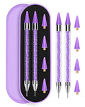 Rolybag Rhinestone Picker Tool, 2PCS Rhinestone Applicator Tool Dotting Wax Pen Dual-Ended with 4PCS Replaceable Wax Tips for DIY Nail Art Tool (Purple)