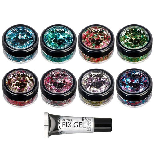 Mystic Bio Biodegradable Eco Chunky Glitter by Moon Glitter - 100% Cosmetic Bio Glitter for Face, Body, Nails, Hair and Lips - 0.10oz - Set of 8
