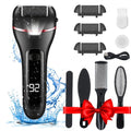 Electric Foot File, Wetisedg® Rechargeable Callus Remover for Feet, Hard Skin Remover, Pedicure kit with 3 Rollers LED Light, Foot Care Kit (Black)