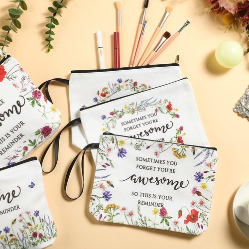 Reginary 10 Pcs Makeup Bags Gift for Women Bulk Inspirational Flower Canva Cosmetic Bag with Zipper You Are Awesome Thank You Gift for Staff Employee Coworker Team Nurse Caregiver (Inspirational)