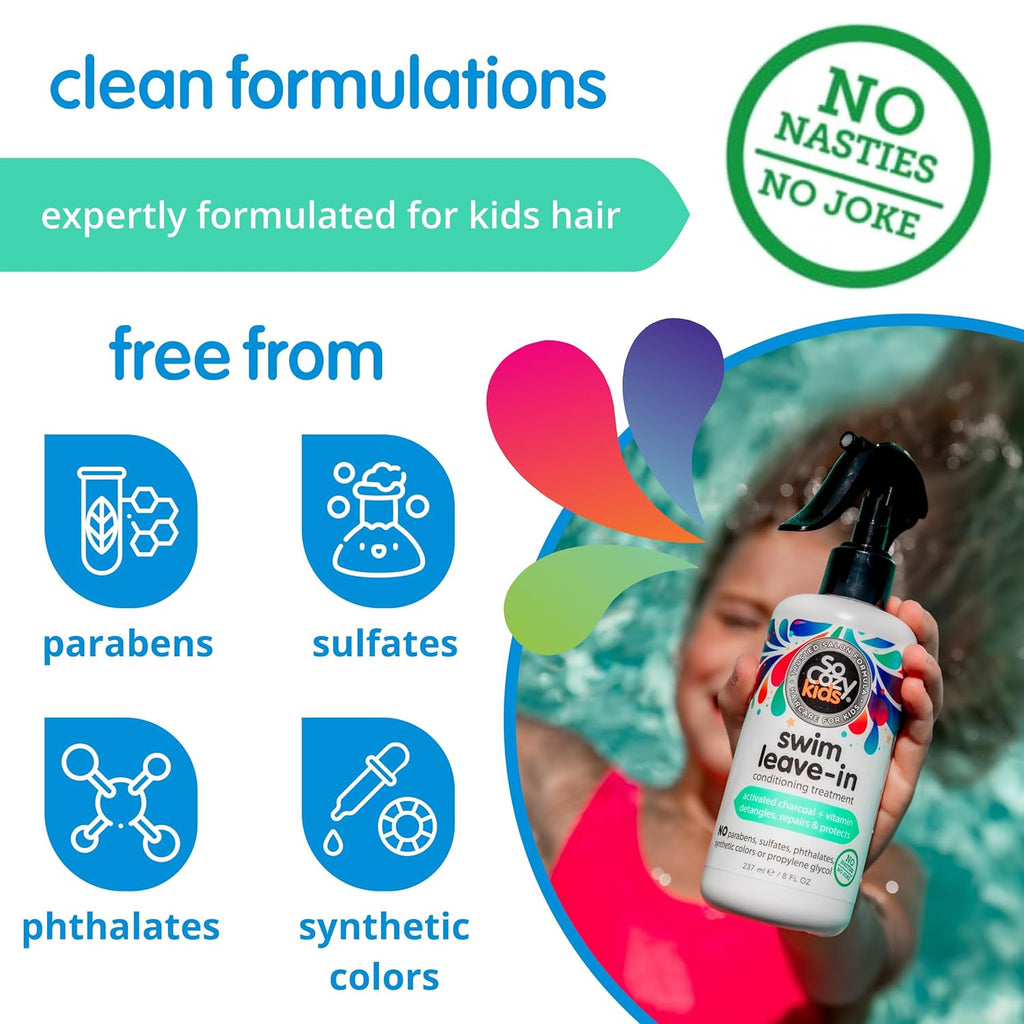 SoCozy Swim Leave-In Conditioner Spray - Protects & Repairs Kids' Hair from Pool & Sun Damage | 8 Fl Oz