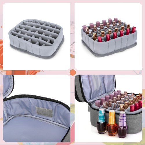 LUXJA Nail Polish Carrying Case - Holds 30 Bottles (15ml - 0.5 fl.oz), Double-layer Organizer for Nail Polish and Manicure Set, Gray (Bag Only)